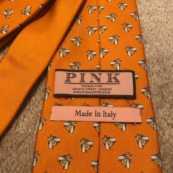 Beautiful Thomas pink tie in orange with bee motif - Picture 4 of 4